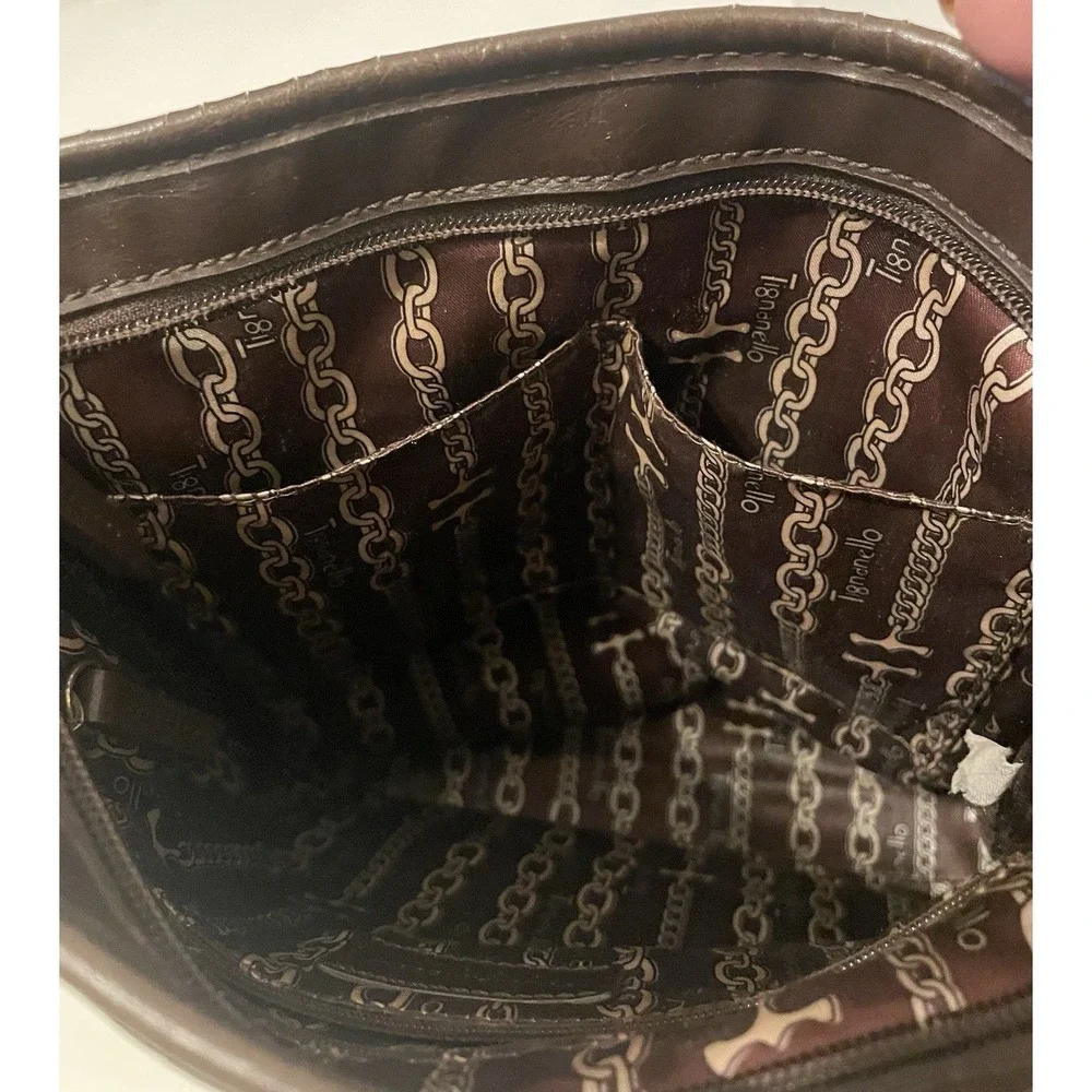 Tignanello Olive Brown Medium Shoulder Bag Hobo Purse Brass‎ Zip Vintage
